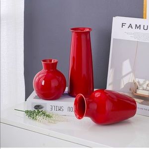 Red ceramic vase for home decoration, set of 3 decorative vases